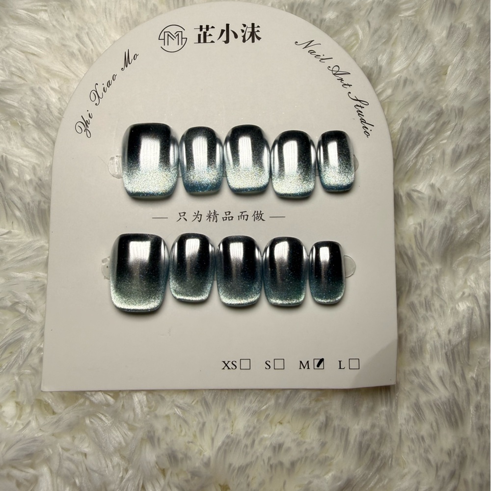 Metallic Black and Silver Press-On Nails